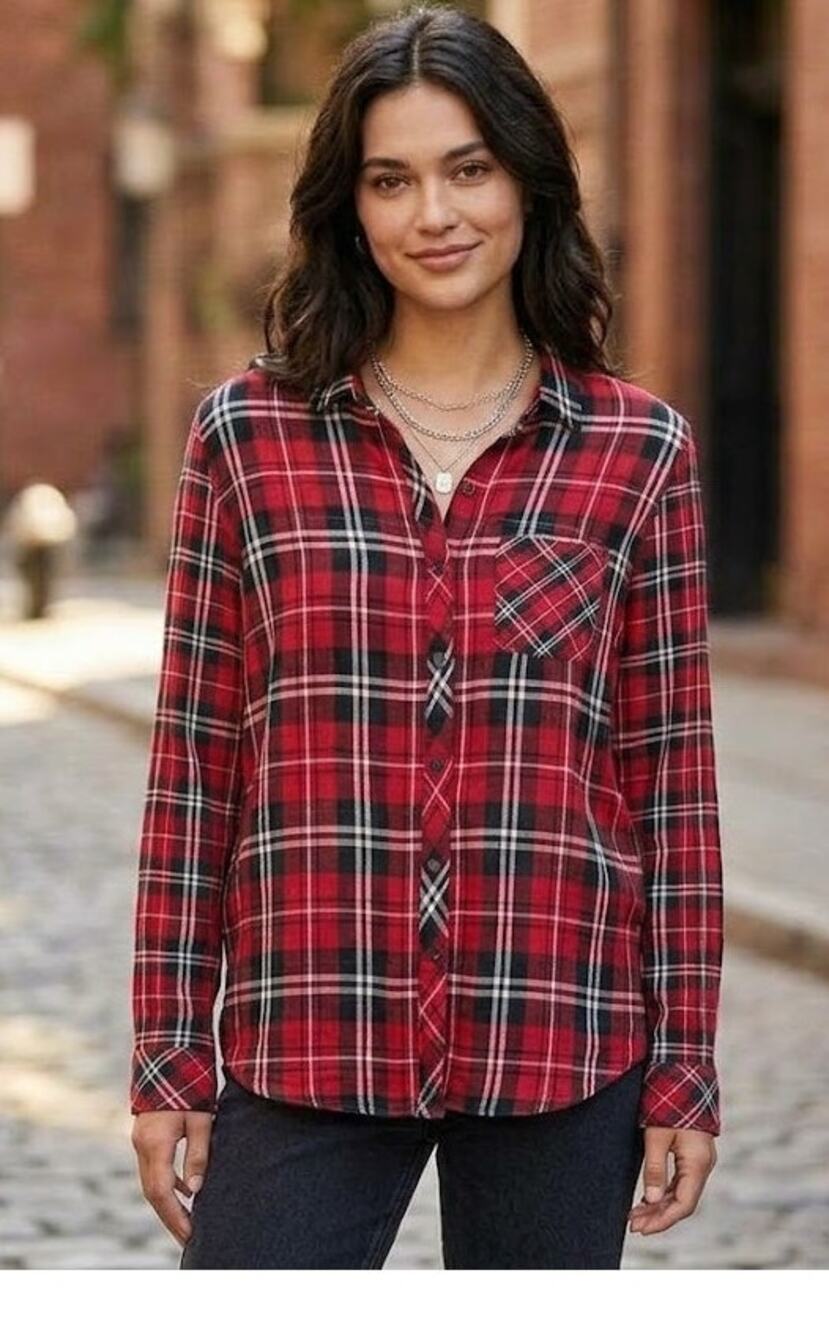 Rails Liza Wine Red Plaid Brushed Twill Button Down Shirt Coquette Grunge S
